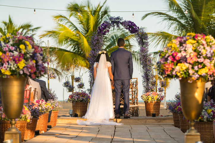 wedding on a beach on a platform