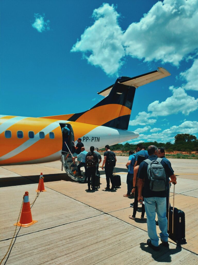 Guests boarding plane