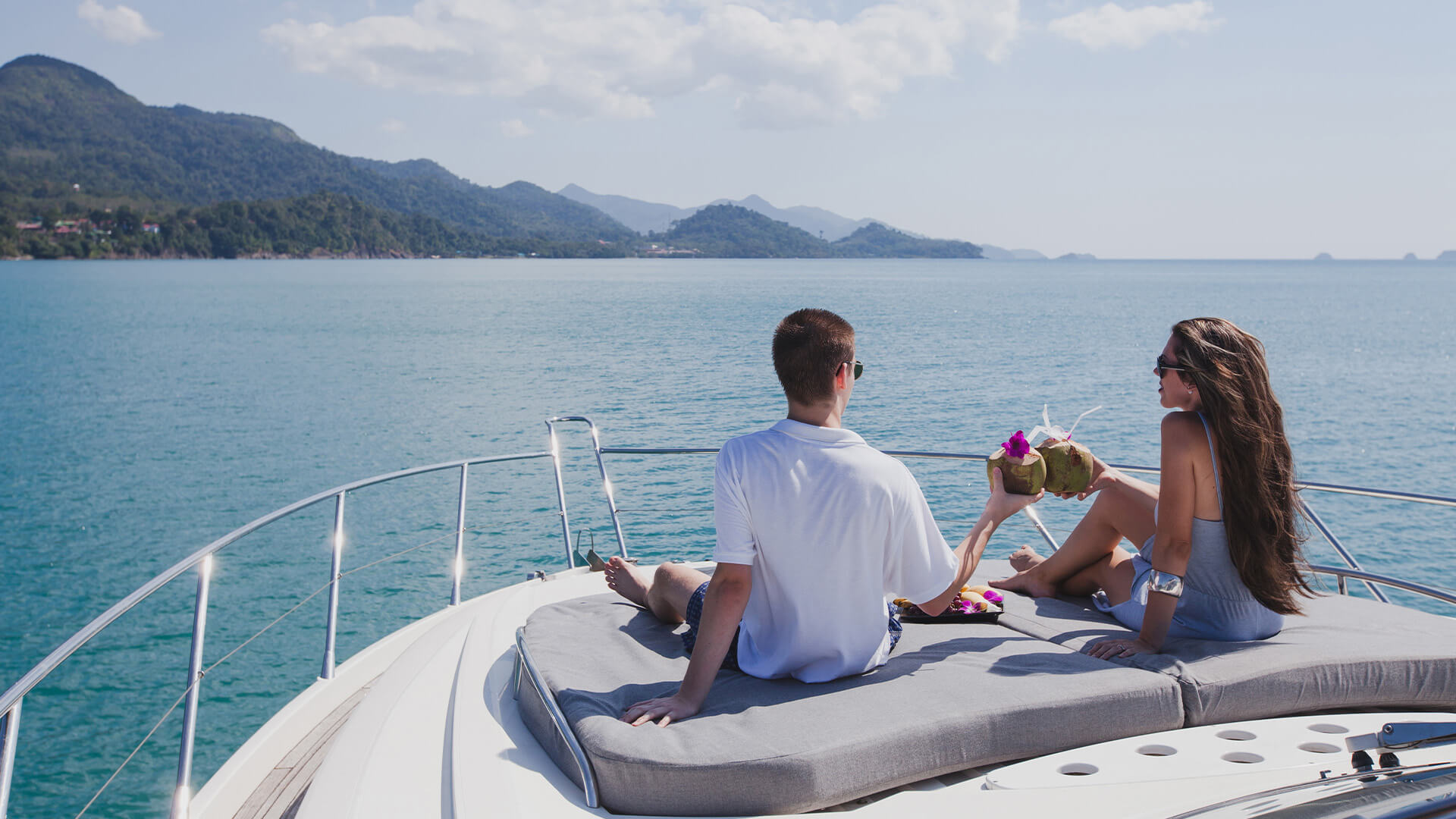 couple floating on a cruiser